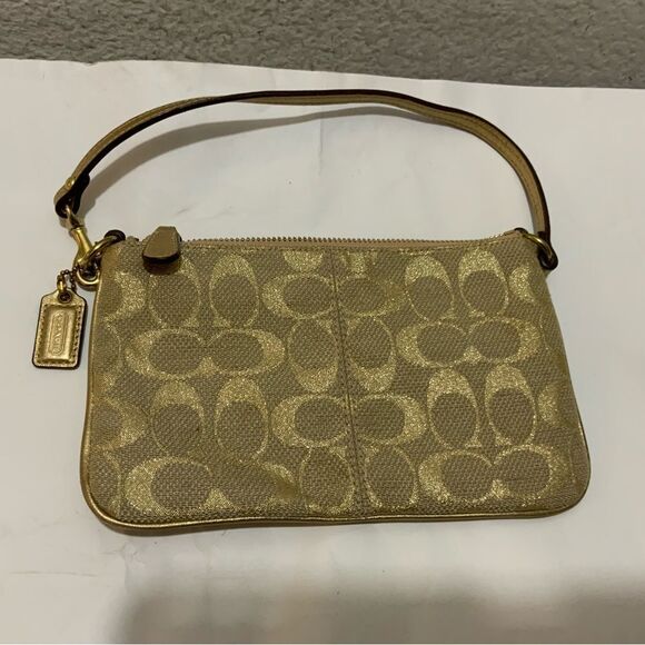 Authentic  Coach Triple zipper Crossbody Gold Metallic Signature - Picture 4 of 7